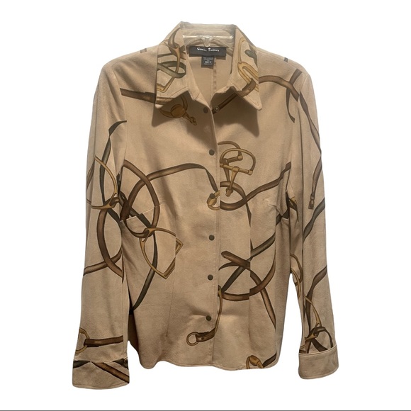 Comme Toujours suede shirt with equestrian horse-bit design women’s size 12 - Picture 1 of 9